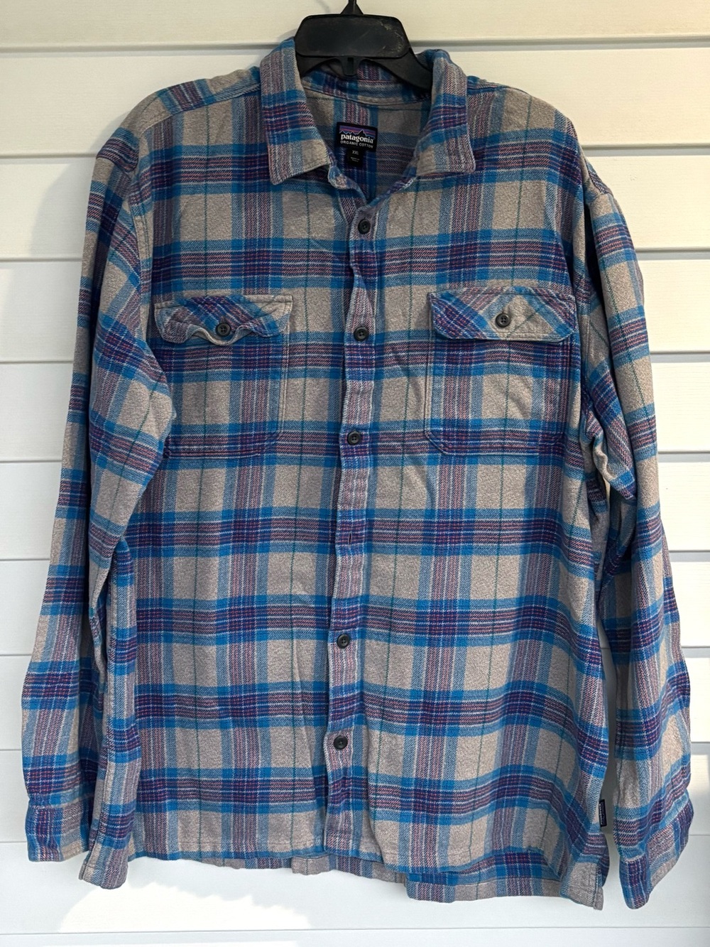 Patagonia Men's Blue Plaid Fjord Flannel Shirt Size XXL Outdoors Hiking